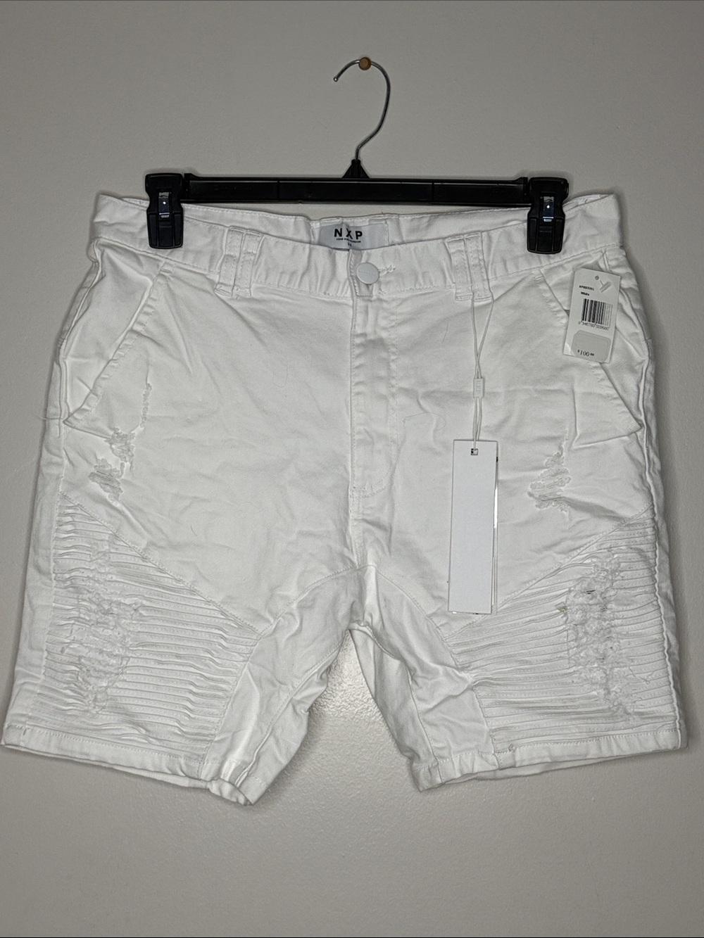 White Distressed Moto Jean Shorts for Men